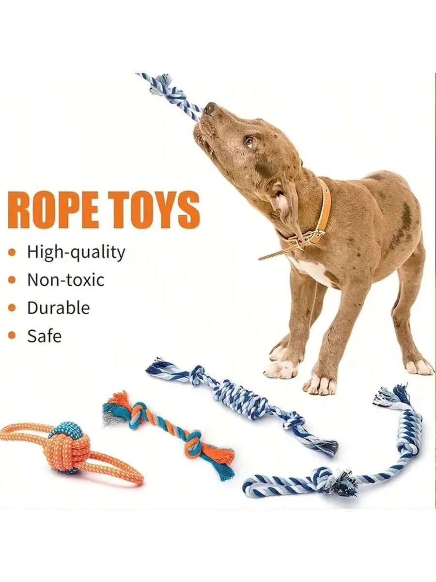 12pcs Pet Rope Knot And Plush Squeaky Toy Set, Suitable For Large, Medium And Small Dogs To Chew, Grind And Have Fun