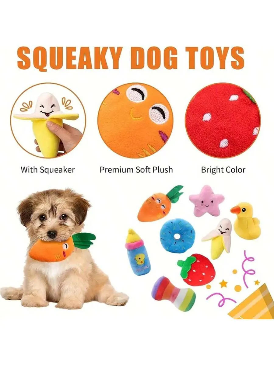 12pcs Pet Rope Knot And Plush Squeaky Toy Set, Suitable For Large, Medium And Small Dogs To Chew, Grind And Have Fun