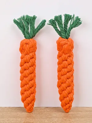 1pc Handmade Carrot Shaped Dog Toy With Braided Rope Dental Chew Toys, Orange