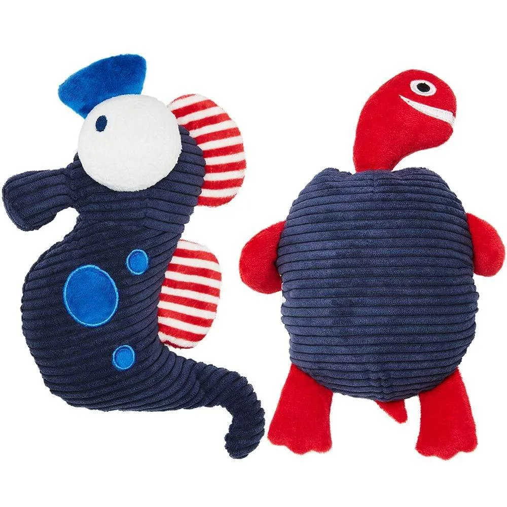 2 Pack, 10 3/5" Seahorse   10 1/4" Turtle Squeaky Plush Dog Chew Toy for Puppies, Durable Dog Interactive Toys