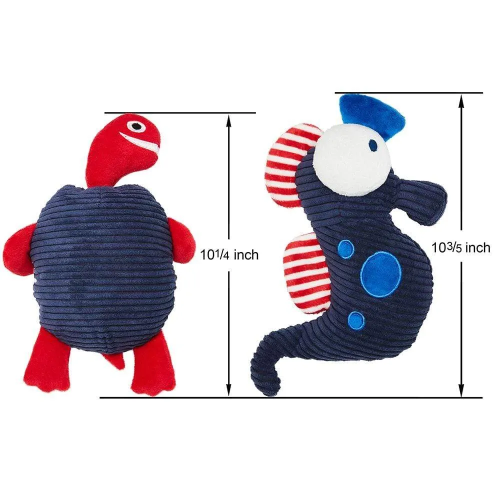 2 Pack, 10 3/5" Seahorse   10 1/4" Turtle Squeaky Plush Dog Chew Toy for Puppies, Durable Dog Interactive Toys