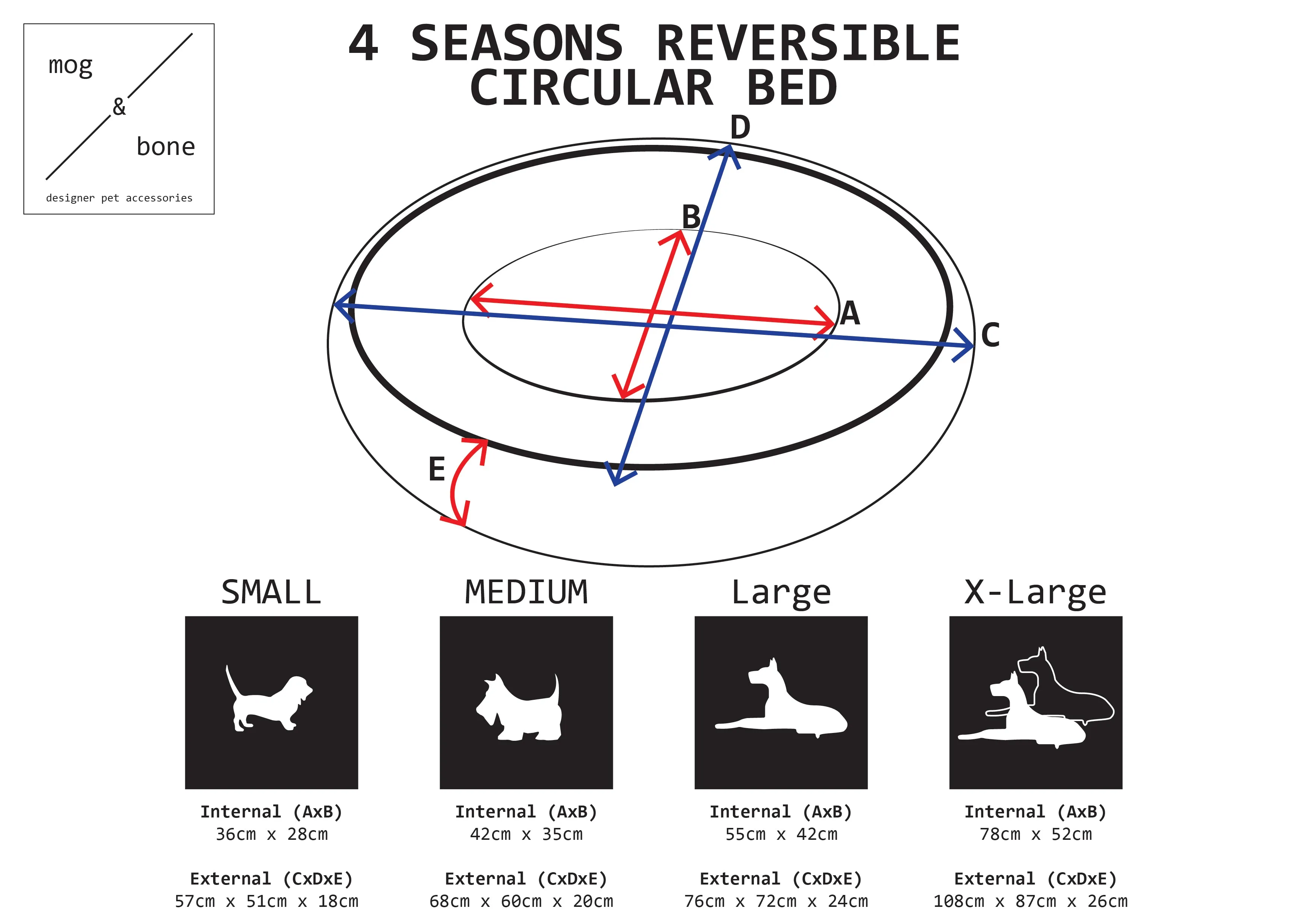 4 Seasons Reversible Circular Dog Bed - Grey Check