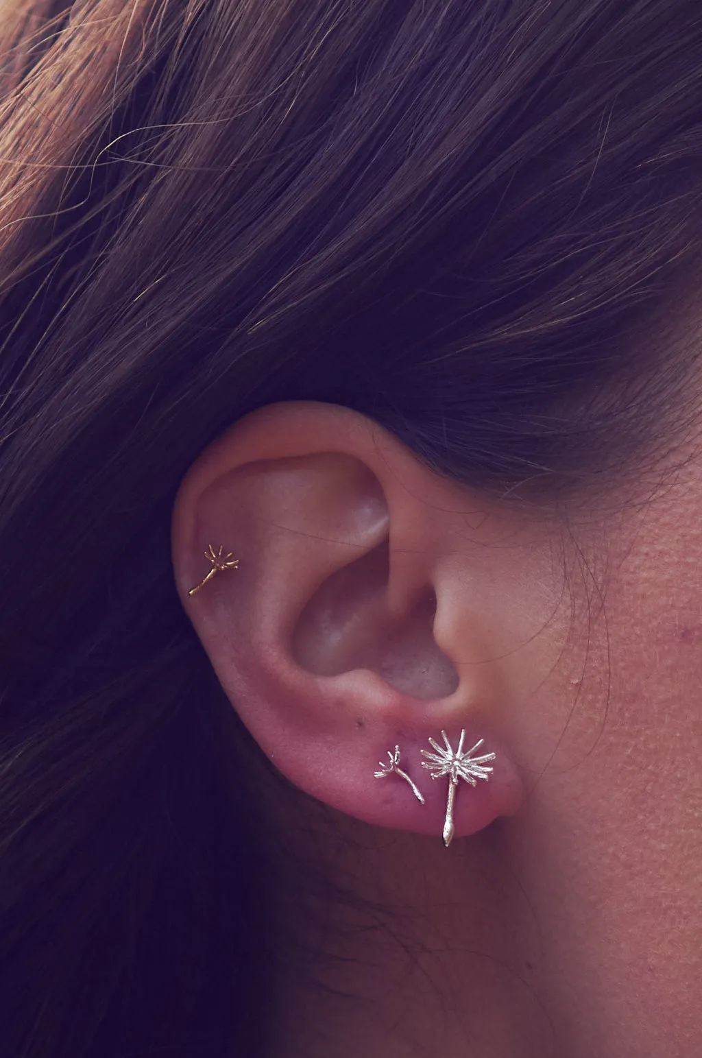 Asymmetric Dandelion Fluff Stud Earrings Silver