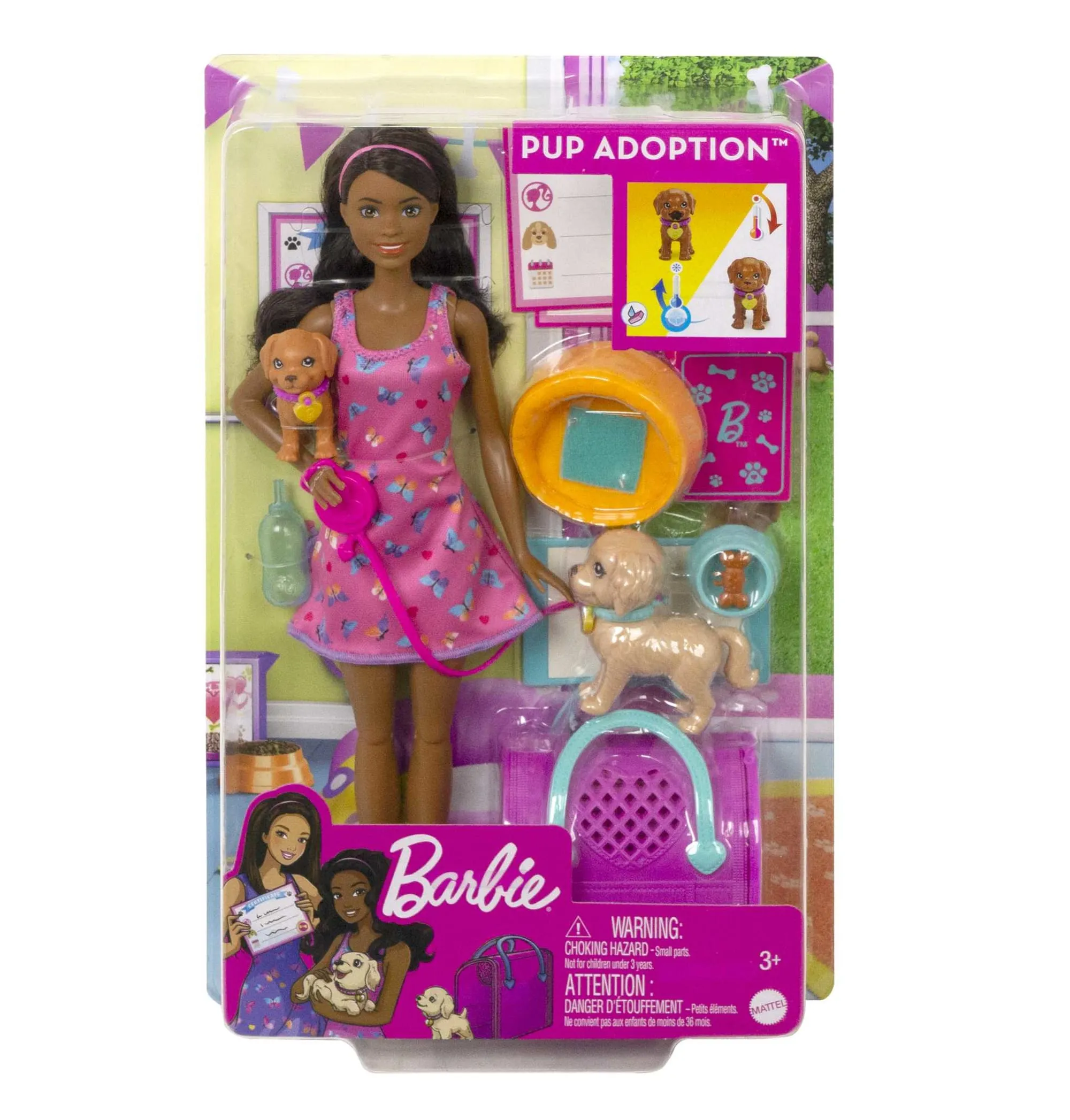 Barbie Doll And Accessories Pup Adoption Playset With Doll, 2 Puppies And Color-Change