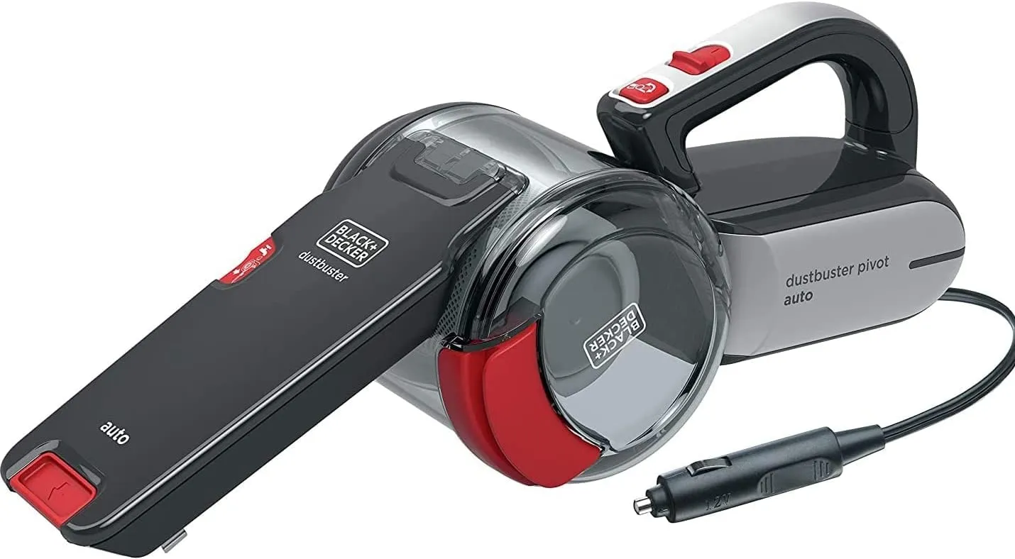 Black and  Decker PV1200AV-B1 Pivot Cyclonic Car Corded Dustbuster Hand Vacuum with Full Set Acc, 12V Grey / Red