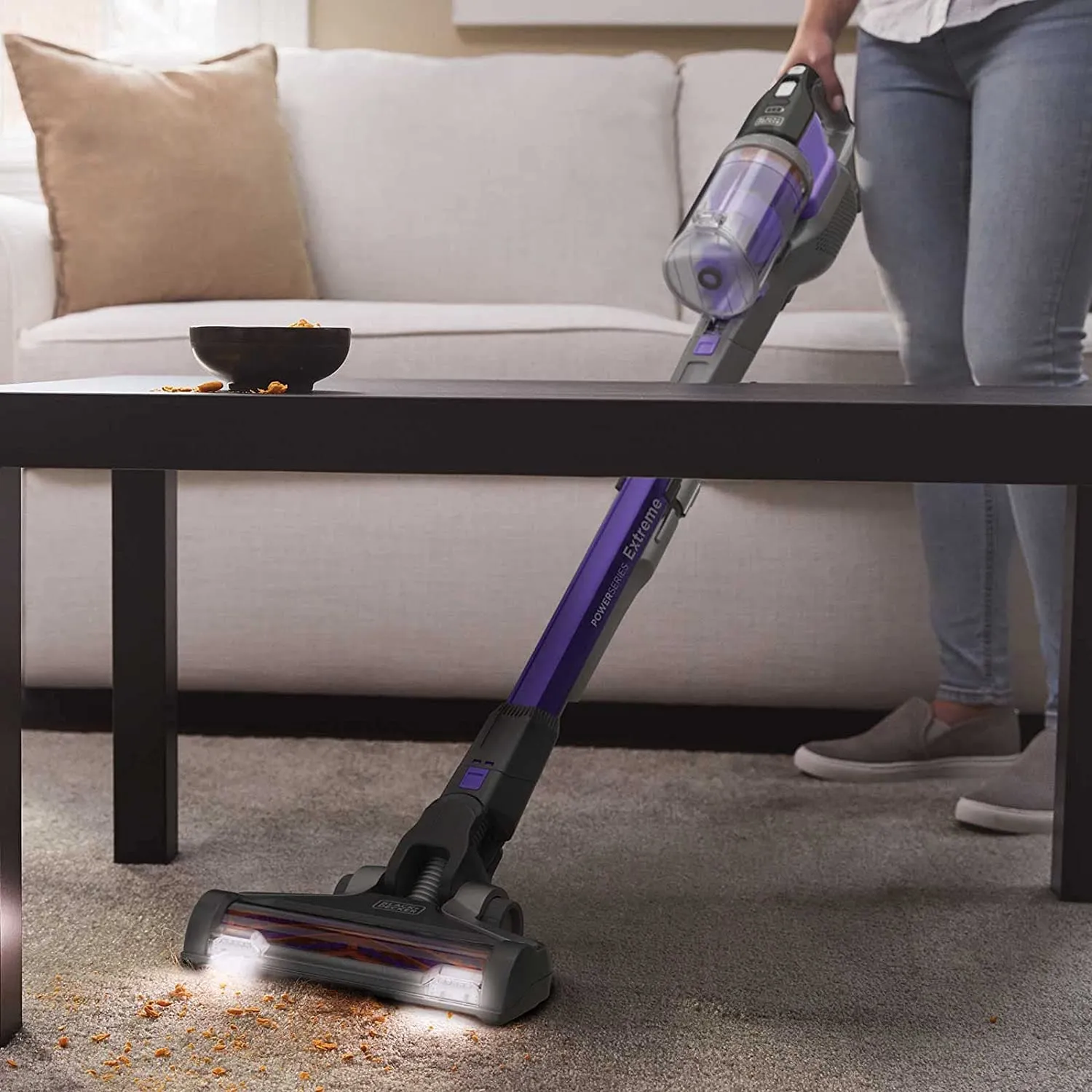 Black   Decker BHFEV182CP-GB Cordless Extension Stick Vacuum Cleaner, 18V 2Ah external battery 3 speeds and 58min Runtime