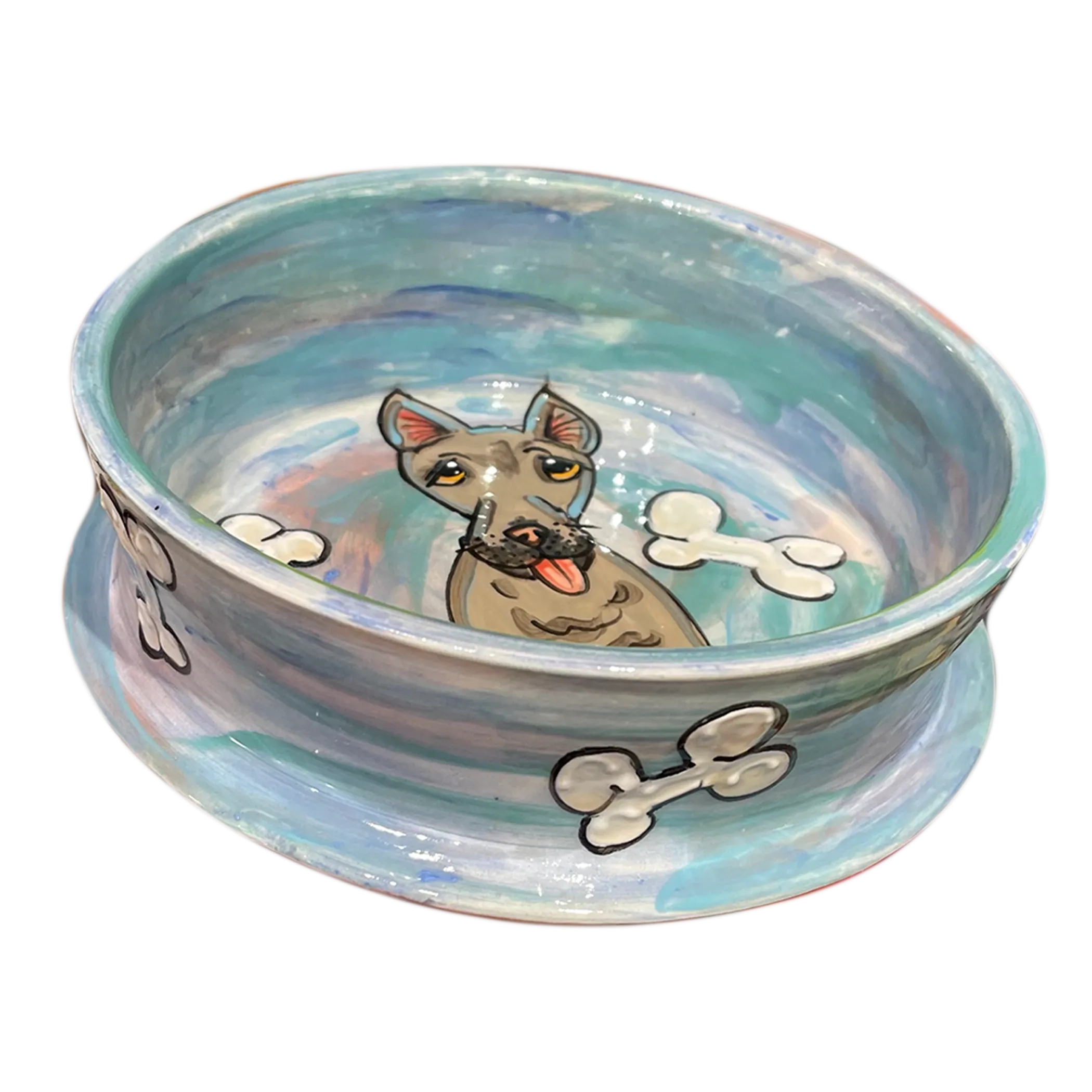 Bully Terrier Handmade Ceramic Dog Bowl