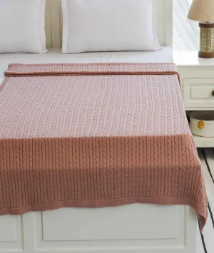 Cable Knit - Pale Pink 100% Cotton Knitted AC Blanket / Dohar for Round the Year Use