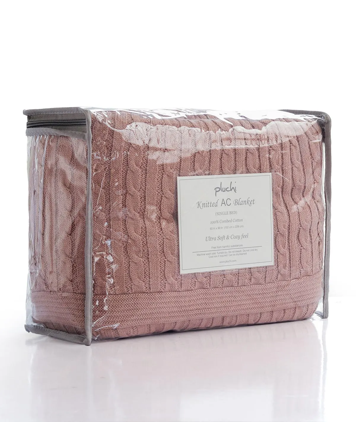 Cable Knit - Pale Pink 100% Cotton Knitted AC Blanket / Dohar for Round the Year Use