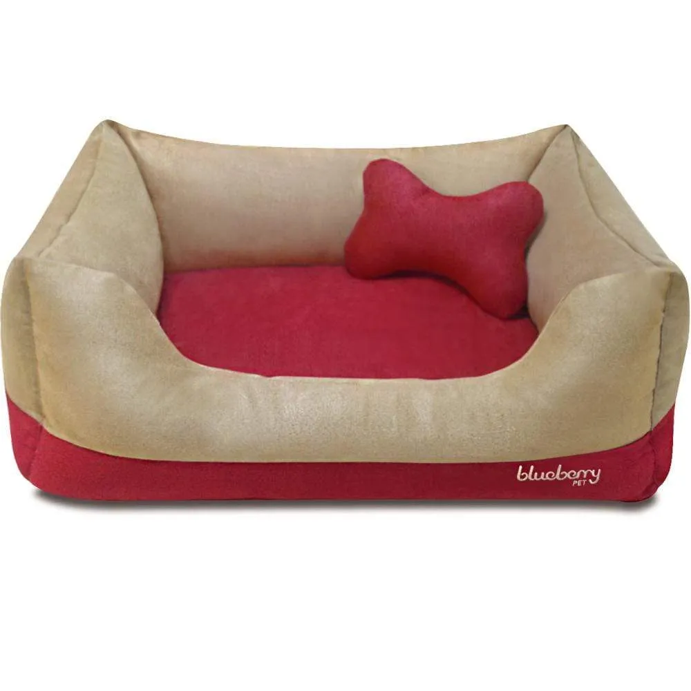 Cover-removable and Washable Color-block Premium Microsuede Dog Bed