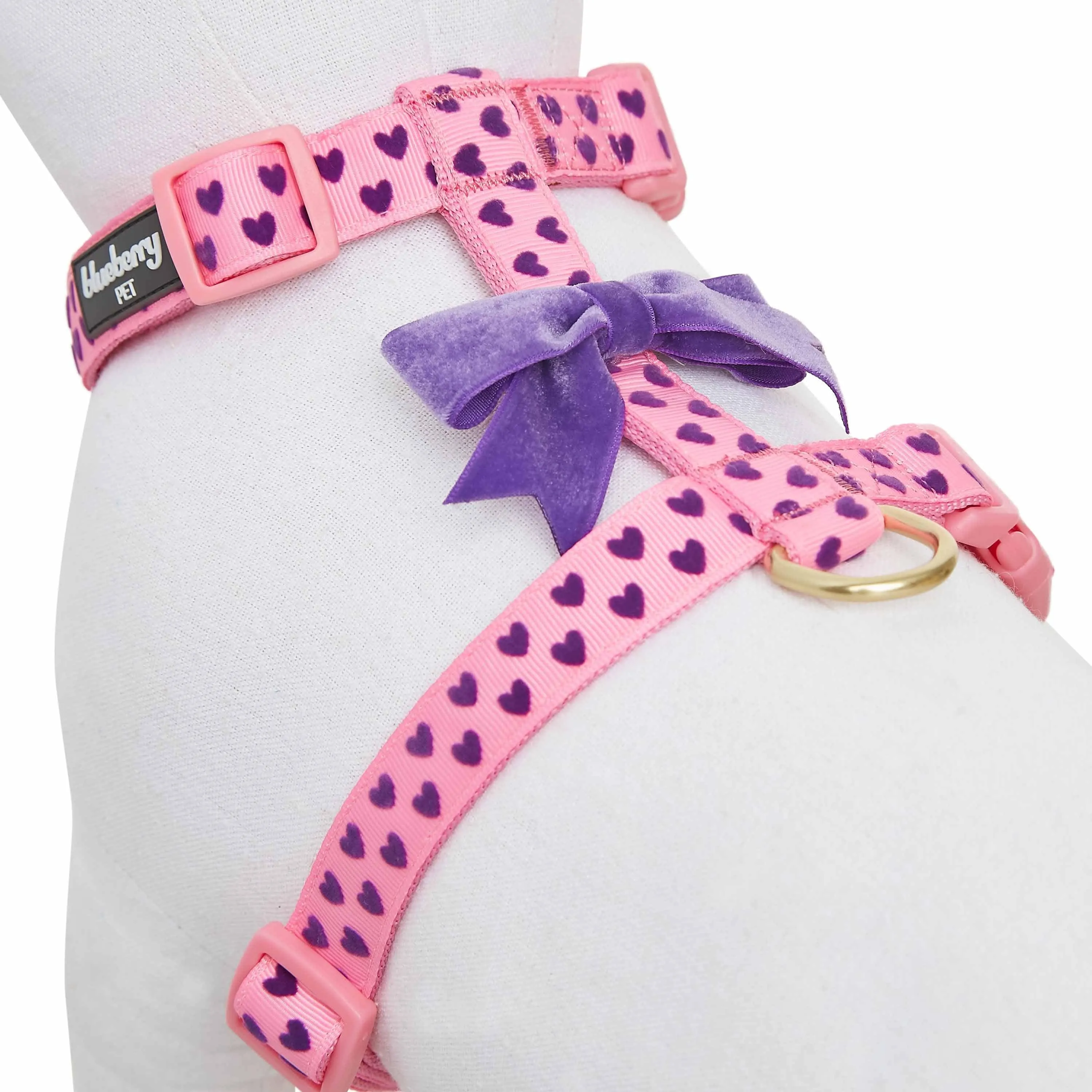 Dotted Velvet Heart Dog Harness