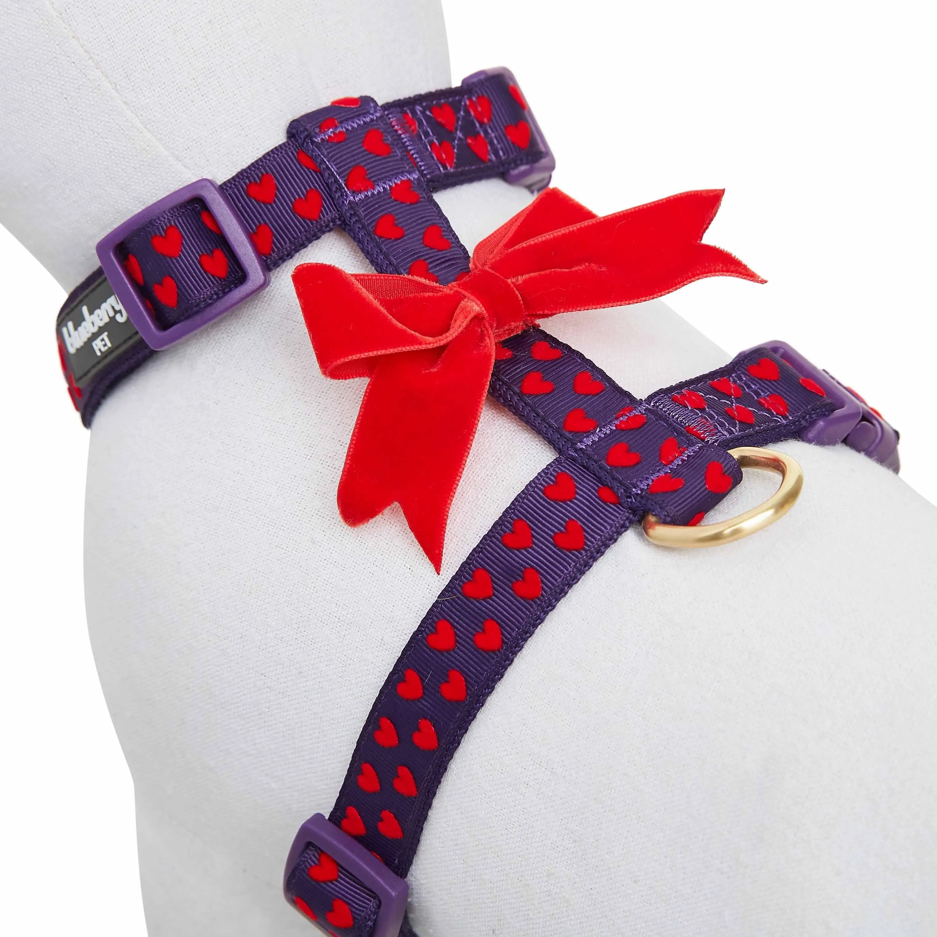 Dotted Velvet Heart Dog Harness