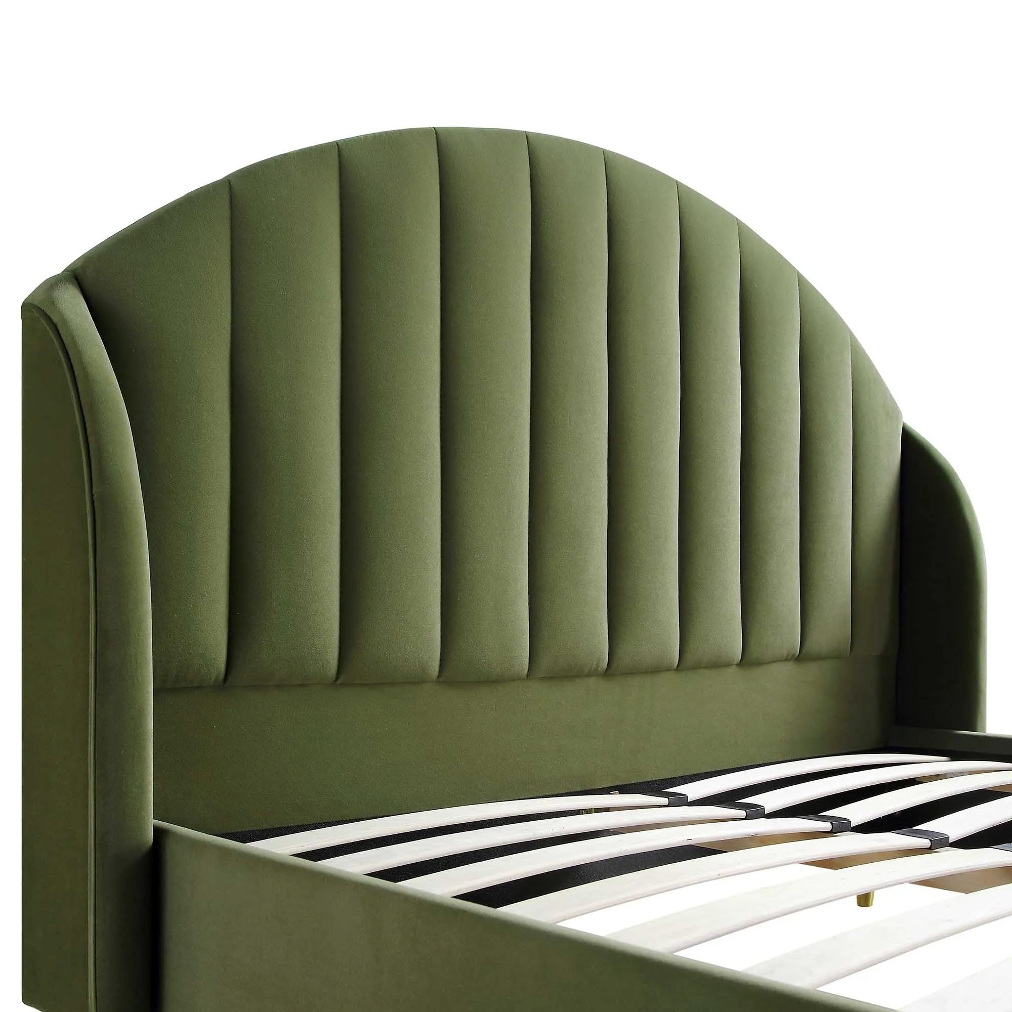 Eleanor Moss Green Velvet Upholstered Bed Frame with Domed Headboard