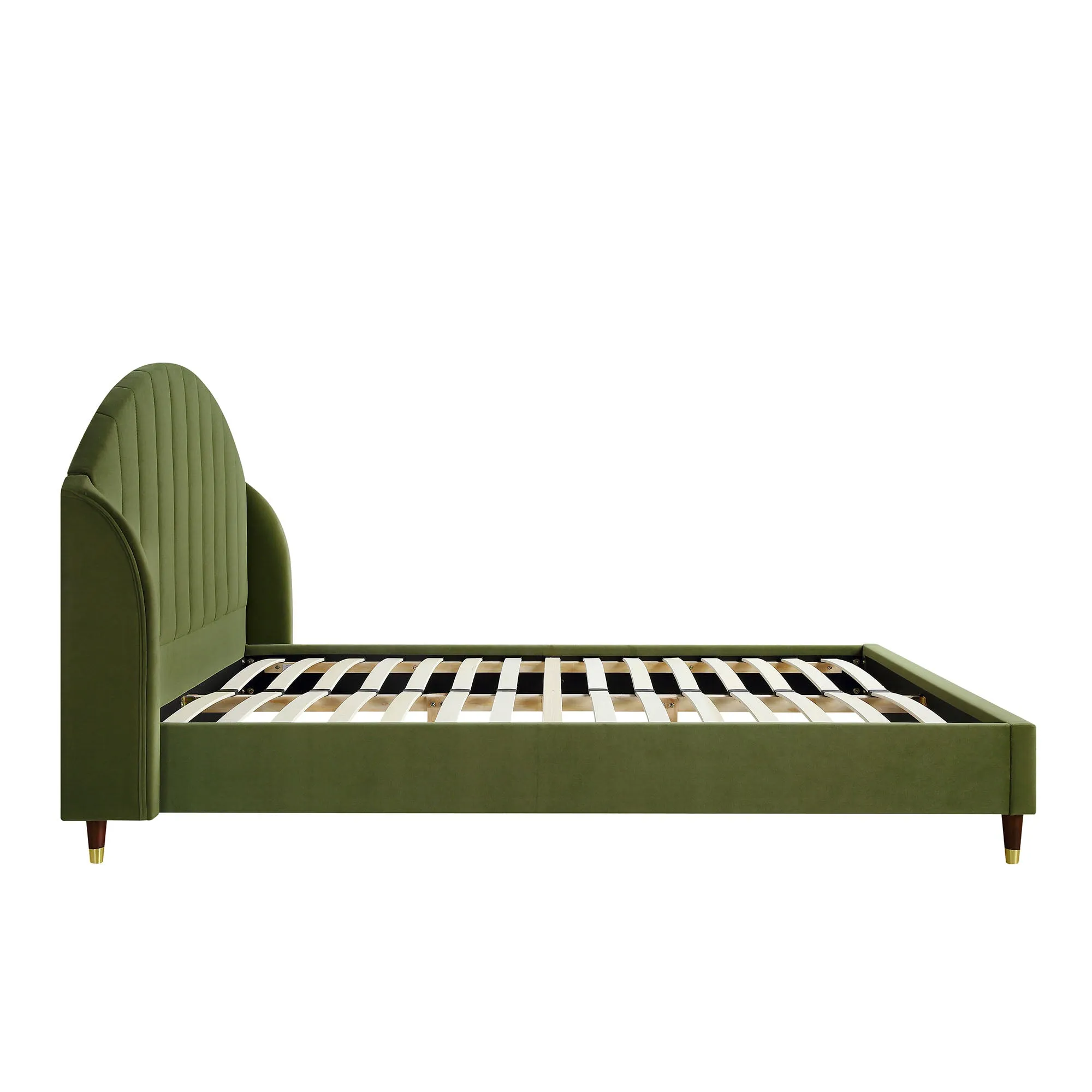 Eleanor Moss Green Velvet Upholstered Bed Frame with Domed Headboard