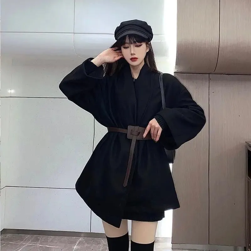 Extra Large Size Trench Coat Women's Spring And Autumn Woolen Coat