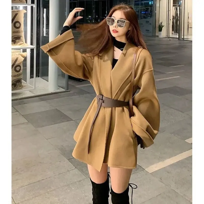 Extra Large Size Trench Coat Women's Spring And Autumn Woolen Coat