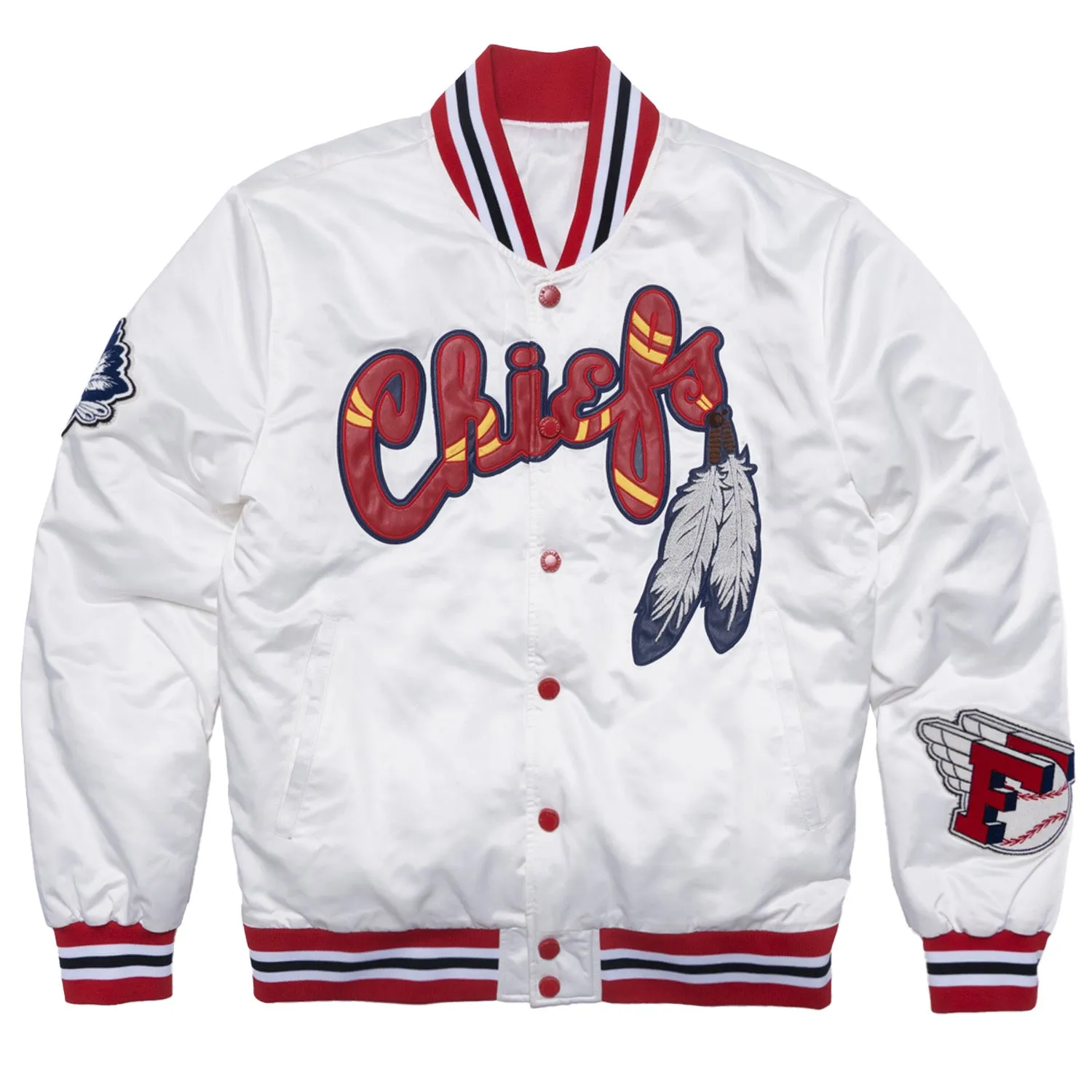 F1057 Chiefs Satin Varsity Jacket - White