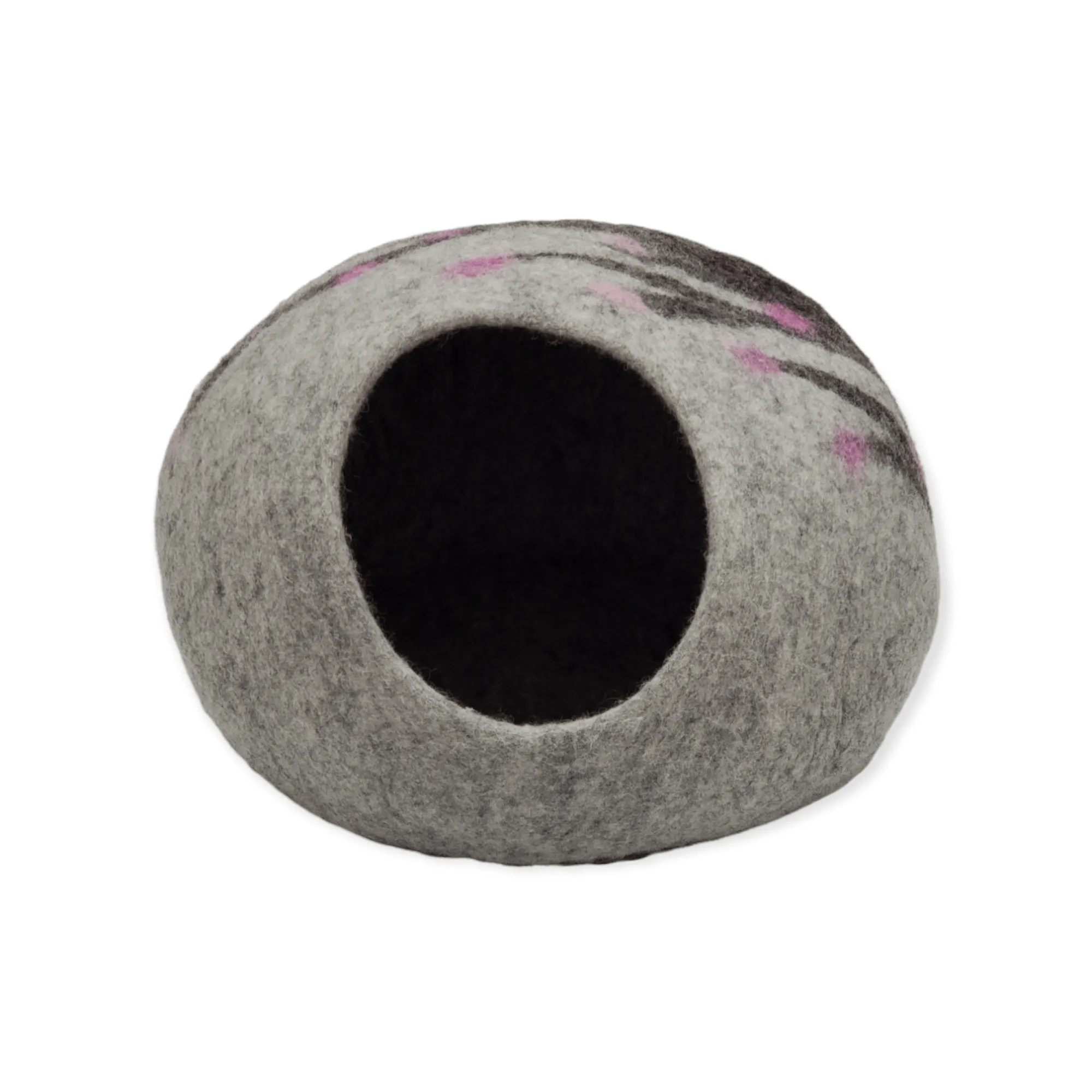 Felt Cat Cave, Gray with Pink Leaves