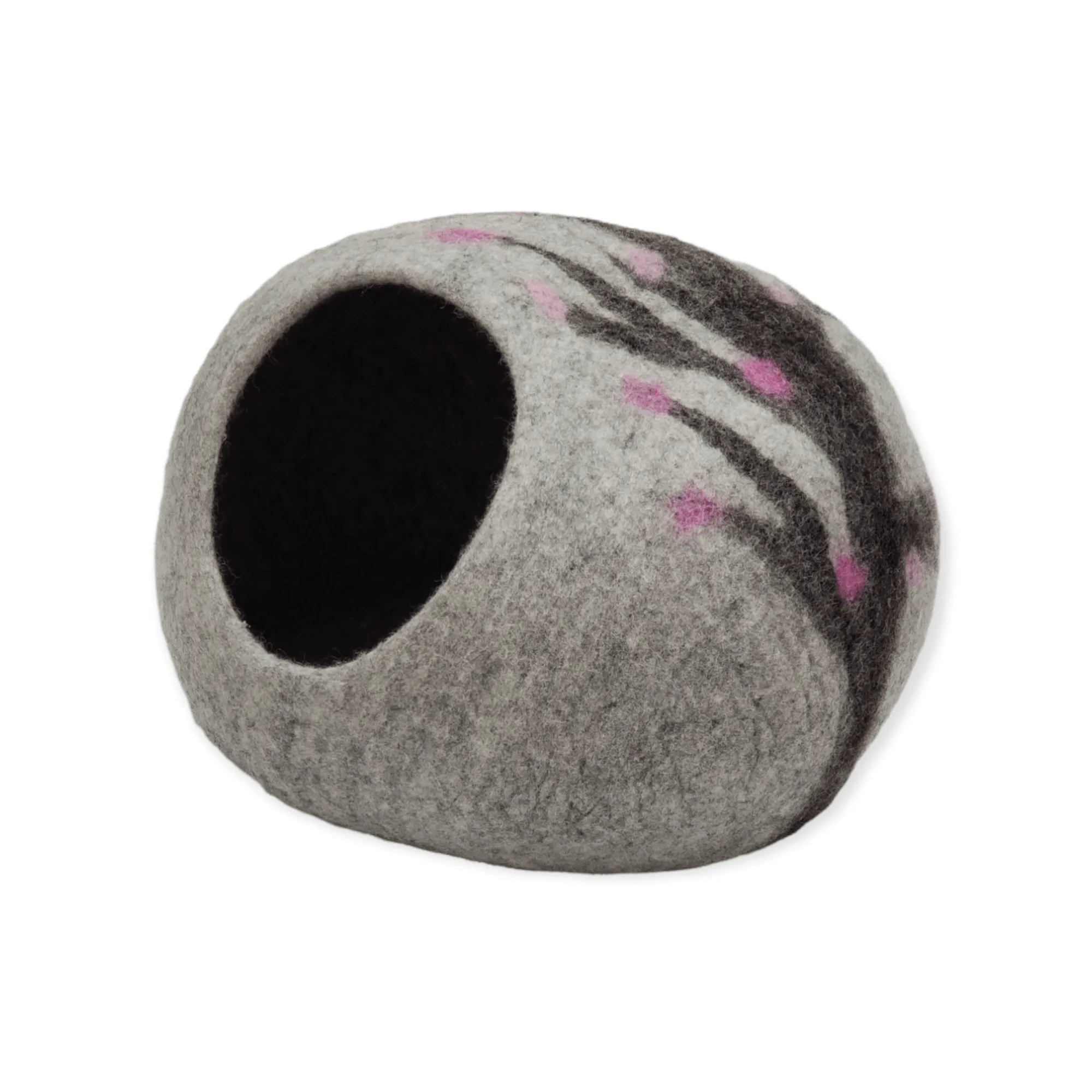 Felt Cat Cave, Gray with Pink Leaves