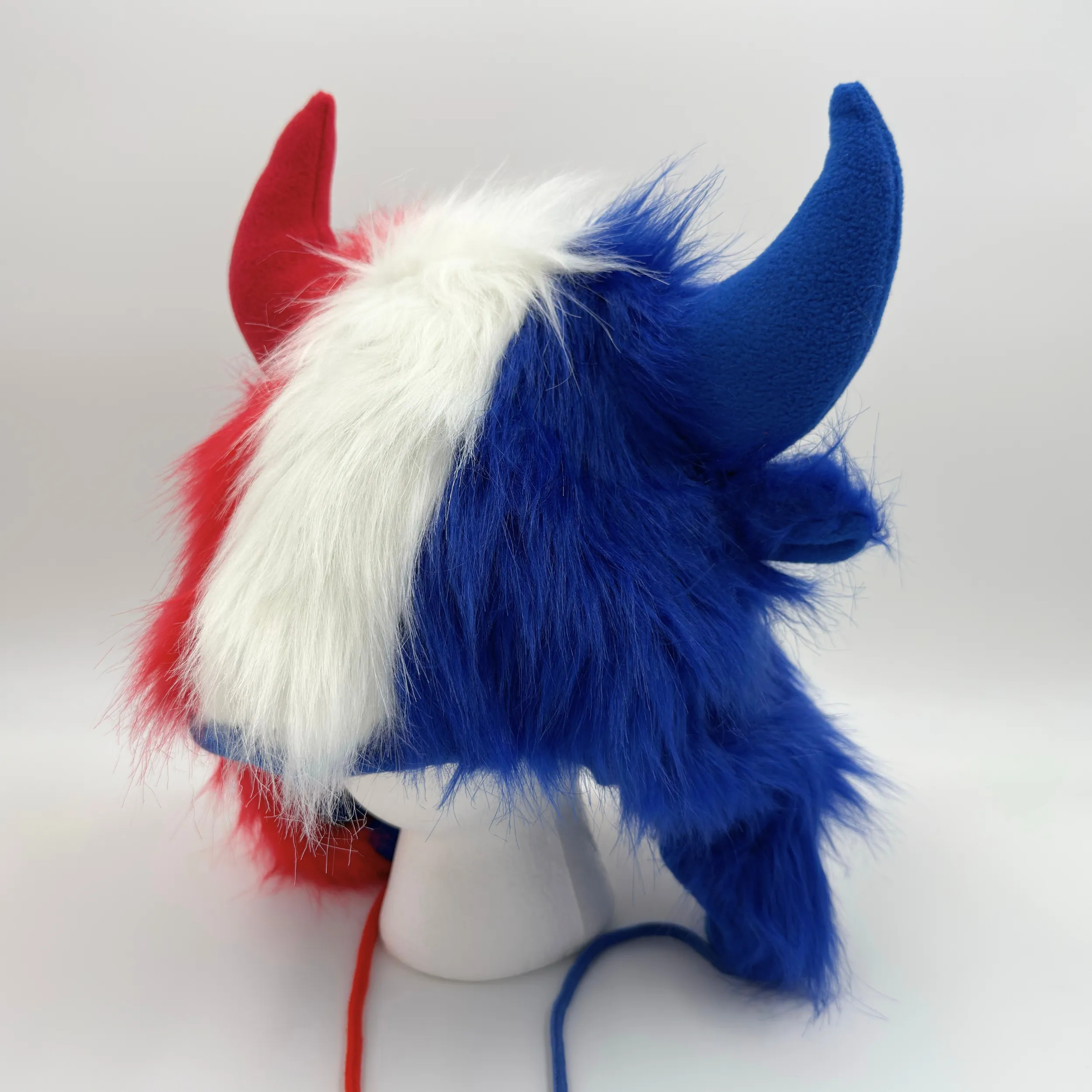 Furry Red, White, & Blue Bison Winter Hat