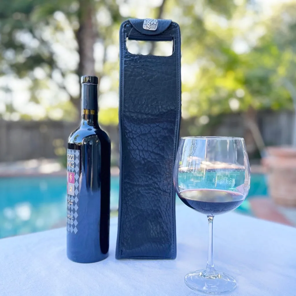 Glazed Bison Black Wine Bottle Bag