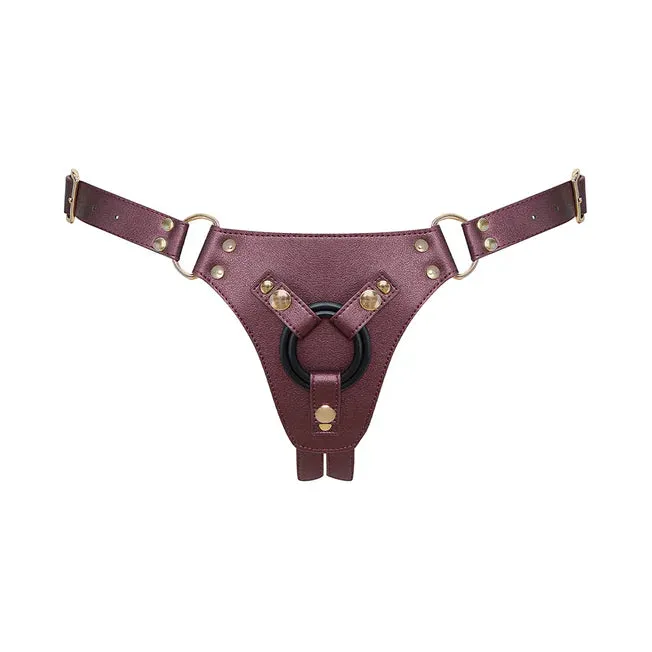 Leatherette Strap On Harness Generous - Aubergine