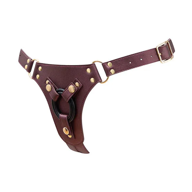 Leatherette Strap On Harness Generous - Aubergine