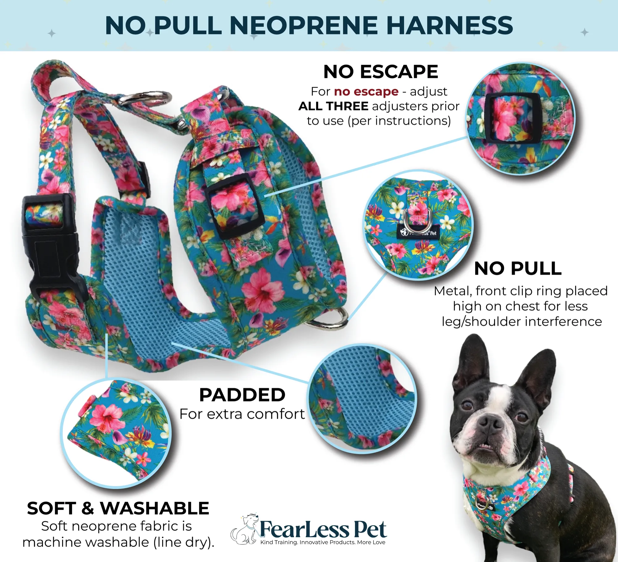 No Pull Pet Harness - Teal Hawaiian