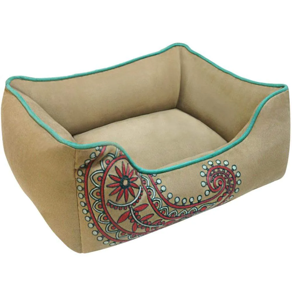 Paisley Inspired Embroidery Microsuede Dog Bed Cover