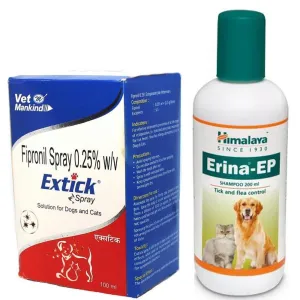 Pet Mankind Extick Anti-Tick Spray 100 ml   Himalaya Erina-EP Anti-Tick Dog Shampoo 200 ml