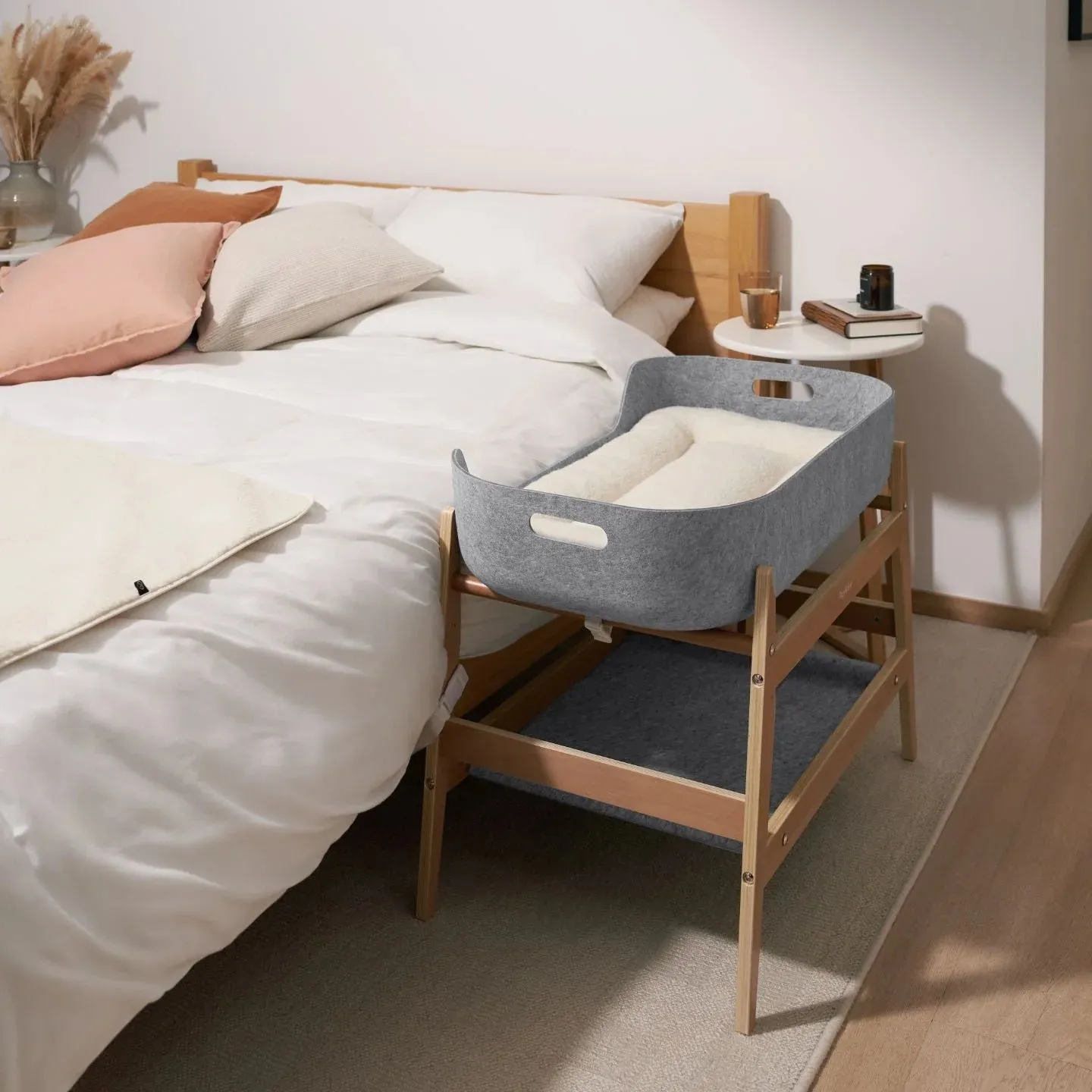 PetNest Full Bedside Kit with Bedside Stand in Natural Wood