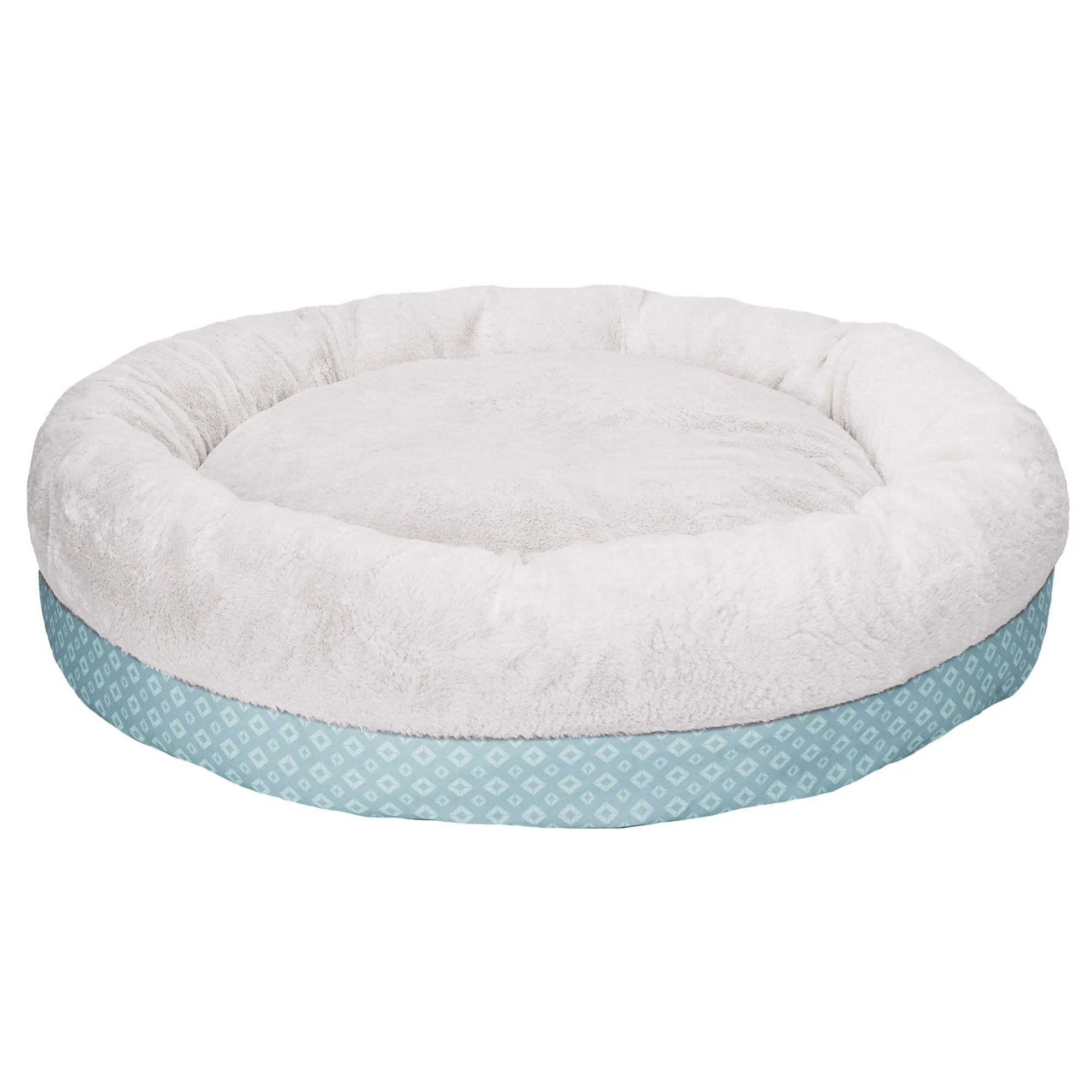 Plush & Diamond Print Calming Donut Dog Bed