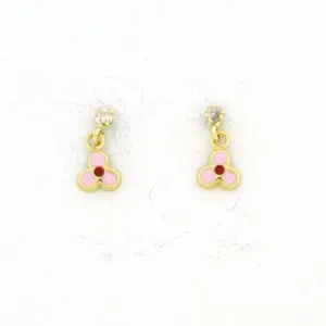 Screw Back 18K Gold Earrings - Pink Trebol