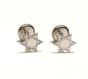 Screw Back - 18K White Gold Star of David