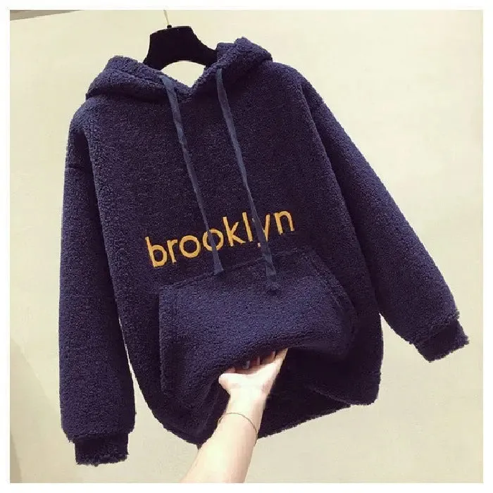 Student Loose Plus Fleece Hooded Sweater hoodie