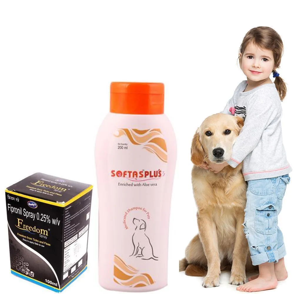 Venky's Freedom Anti-Tick Spray 100 ml   Intas Softas Plus Shampoo 200 ml Combo Pack