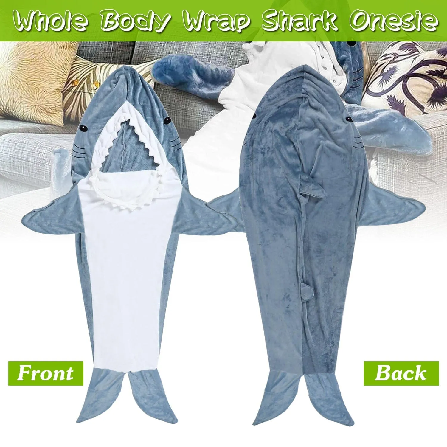 Wearable Shark Sleeping Bag Onezie with Zipper