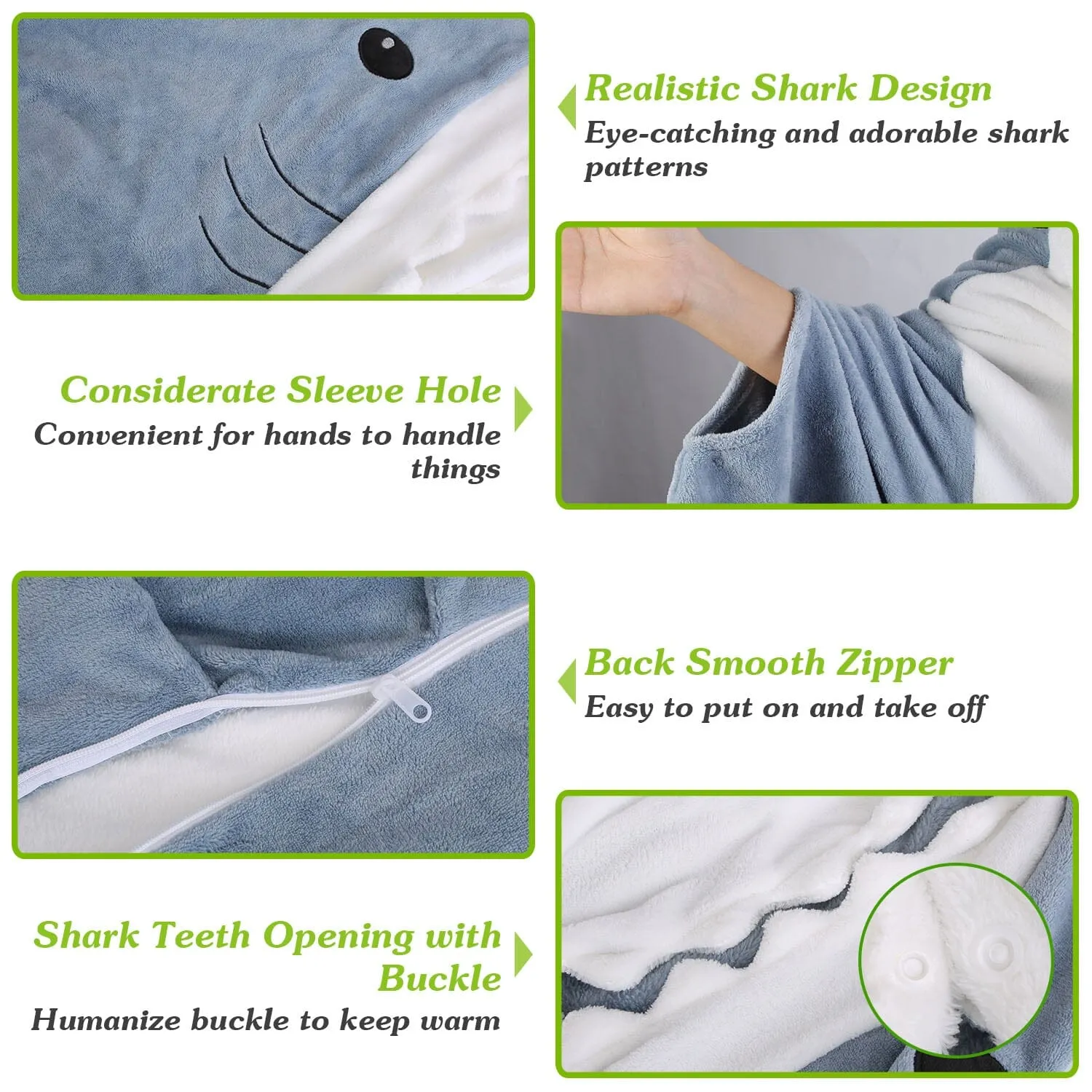 Wearable Shark Sleeping Bag Onezie with Zipper